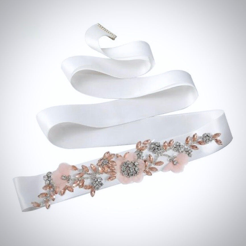 Wedding Accessories - Silk Flowers Blush Bridal Belt/Sash