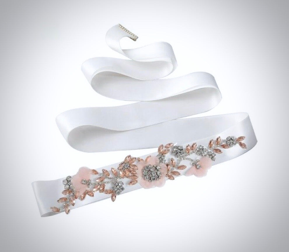 Wedding Accessories - Silk Flowers Blush Bridal Belt/Sash