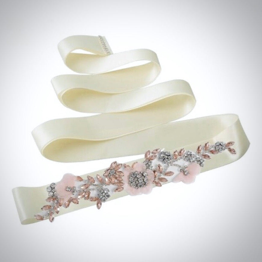 Wedding Accessories - Silk Flowers Blush Bridal Belt/Sash