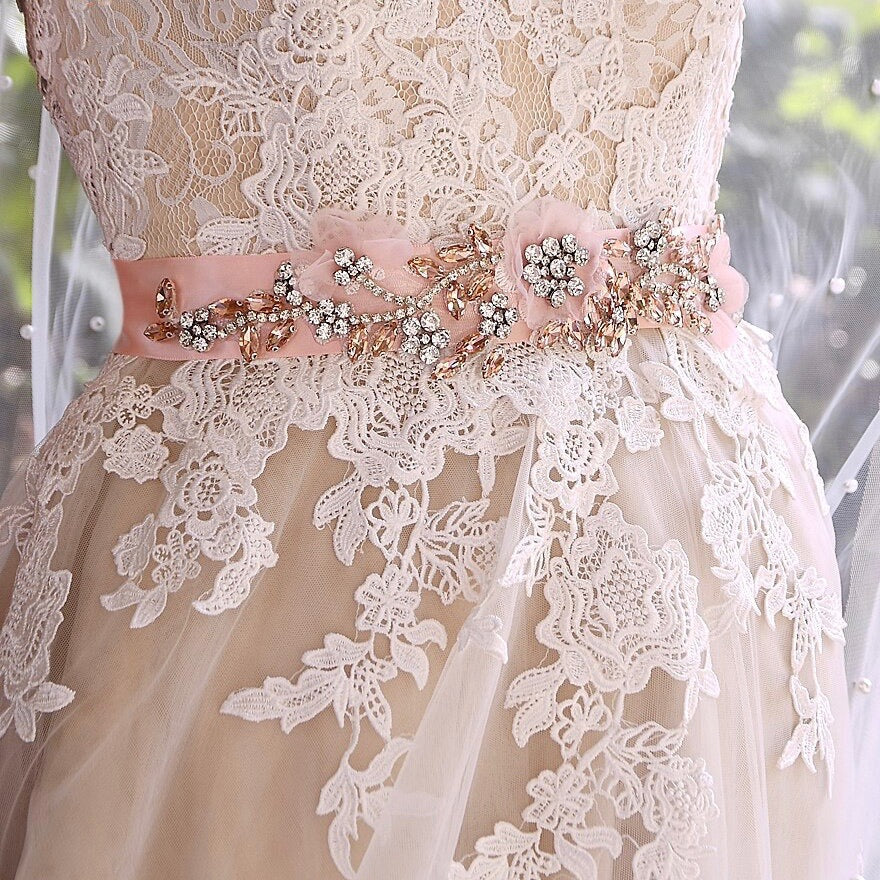 Wedding Accessories - Silk Flowers Blush Bridal Belt/Sash