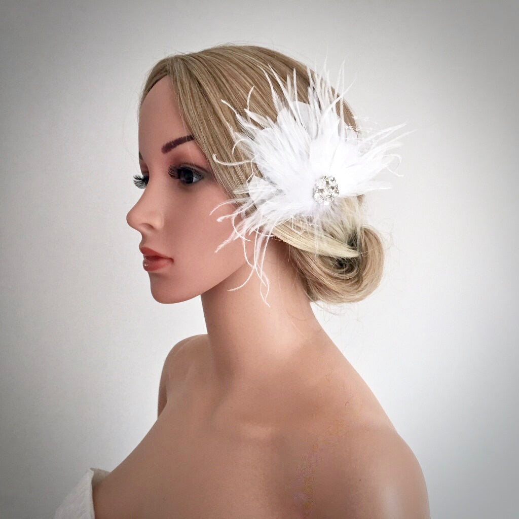 "Shirley" - 1920s Style Feather Bridal Hair Clip