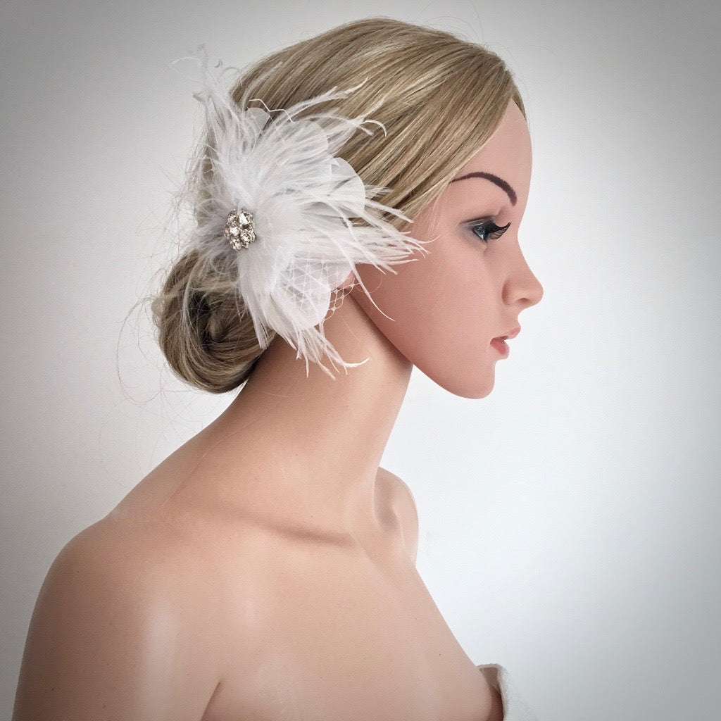 "Shirley" - 1920s Style Feather Bridal Hair Clip