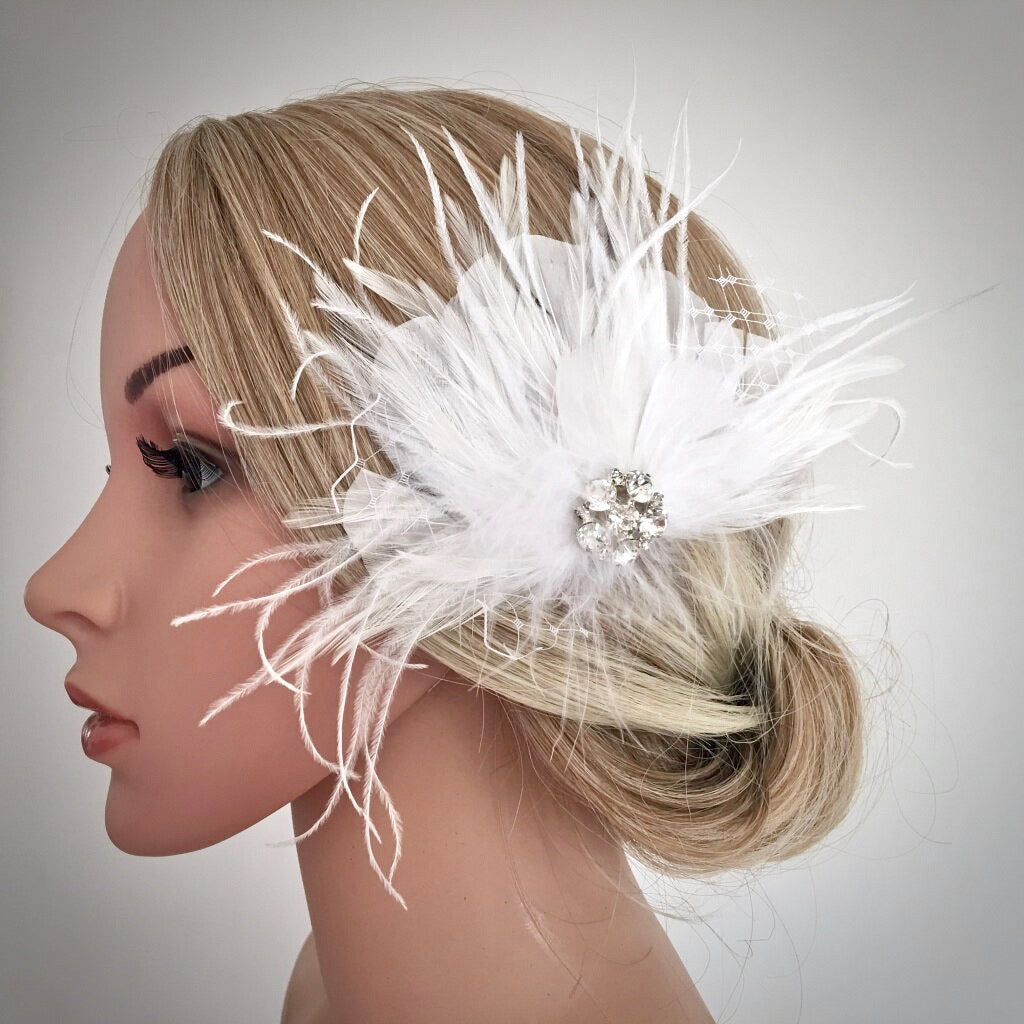 "Shirley" - 1920s Style Feather Bridal Hair Clip