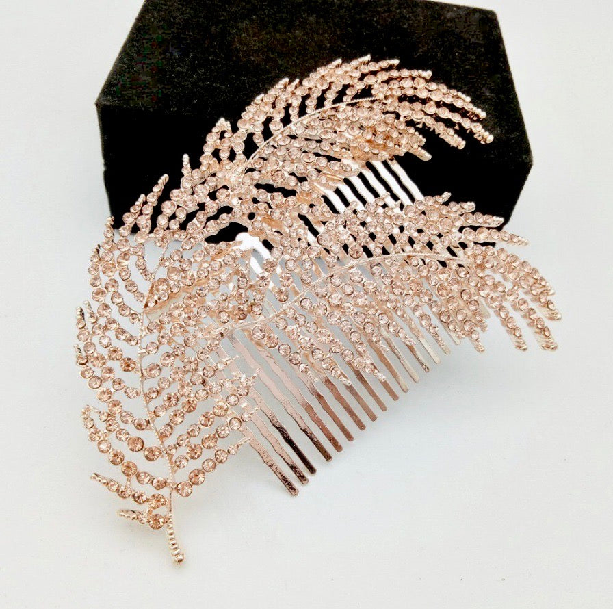 "Arlene" - Crystal Feather Bridal Hair Comb - Available in Silver and Rose Gold