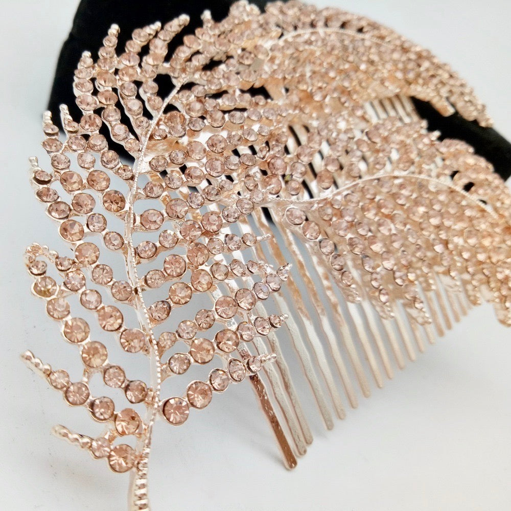 "Arlene" - Crystal Feather Bridal Hair Comb - Available in Silver and Rose Gold