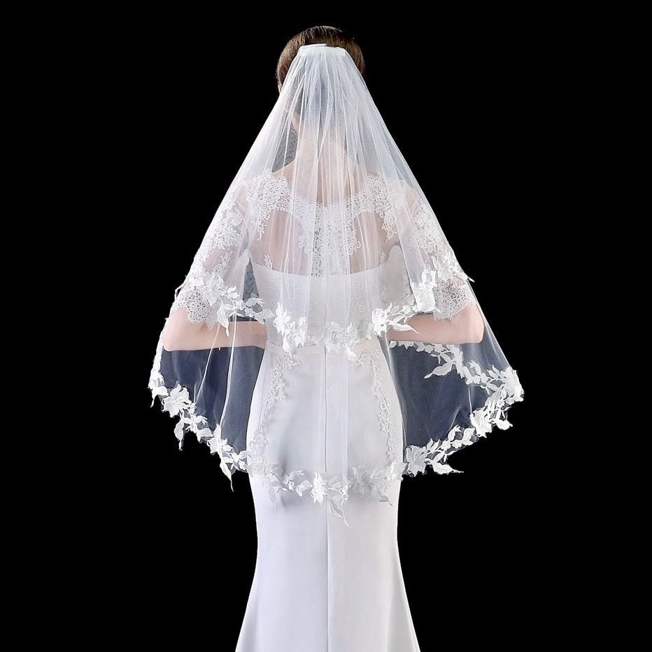 Adora by Simona Wedding Veils - Raw- Edge 2-Tier Fingertip Bridal Veil - Available in White, Off-White and Ivory White