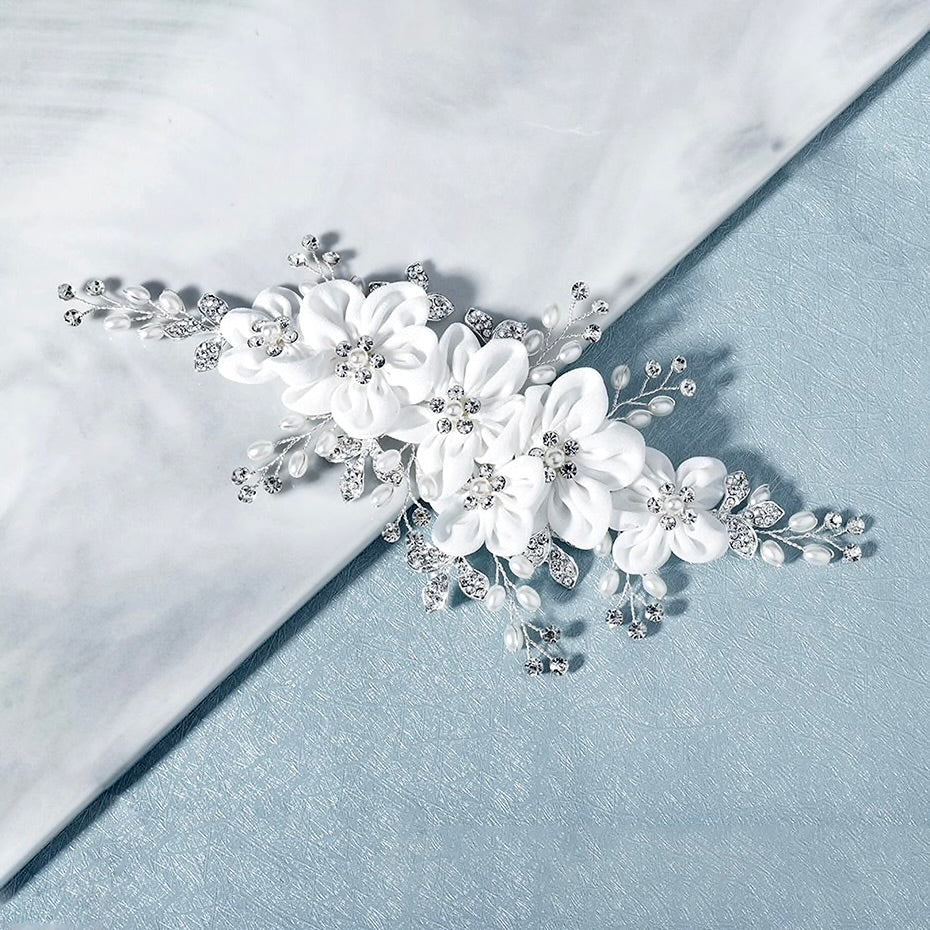 Wedding Hair Accessories - Floral Pearl and Crystal Bridal Hair Clip