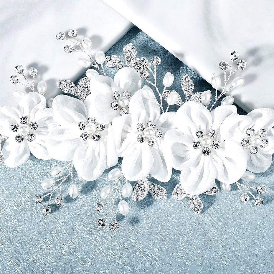 Wedding Hair Accessories - Floral Pearl and Crystal Bridal Hair Clip
