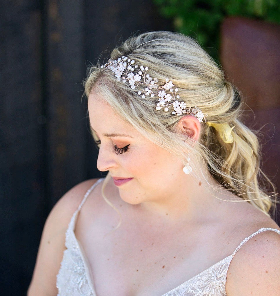 Wedding Hair Accessories - Pearl and Crystal Bridal Headband - Available in Silver, Rose Gold and Yellow Gold