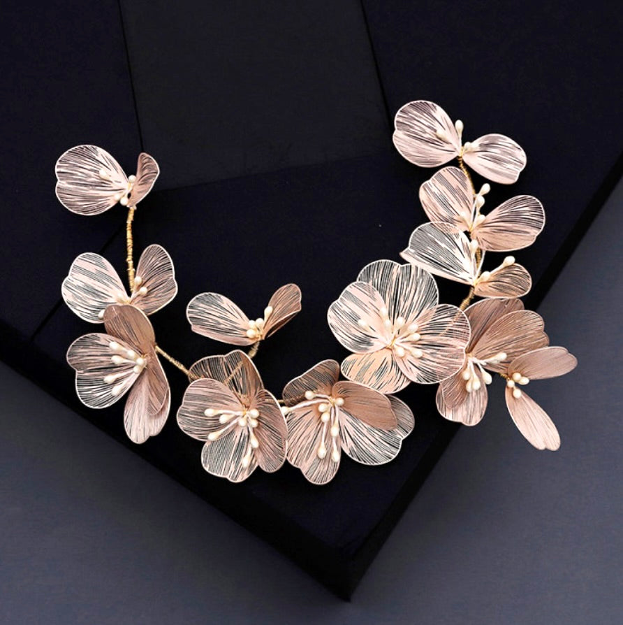 "Maira" - Floral Filigree Bridal Headband - Available in Silver, Rose Gold and Yellow Gold