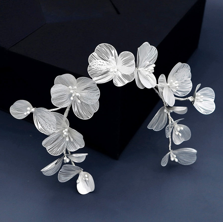 "Maira" - Floral Filigree Bridal Headband - Available in Silver, Rose Gold and Yellow Gold
