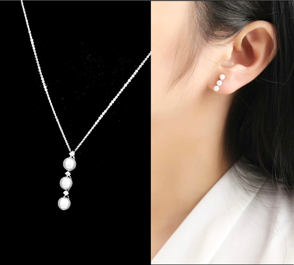 Wedding Pearl Jewelry - Natural Pearl 925 Sterling Silver Bridal Jewelry Set - More Colors Available