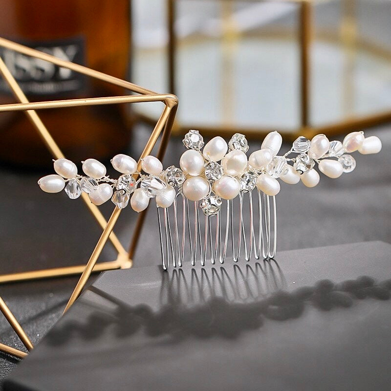 Wedding Hair Accessories - Freshwater Pearl and Crystal Bridal Hair Comb