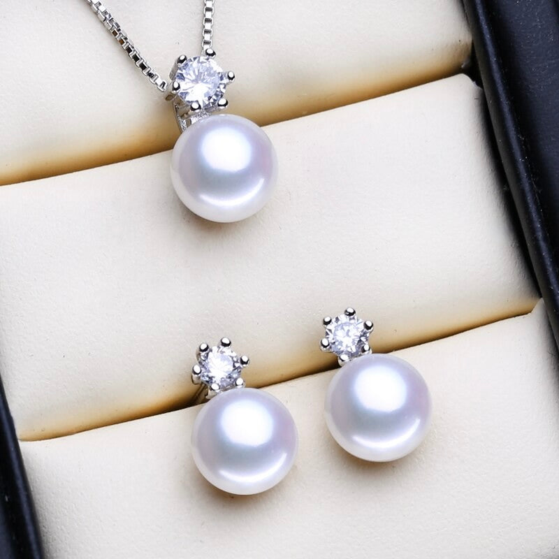 Pearl Wedding Jewelry Sets - Freshwater Pearl and Sterling Silver Bridal Necklace and Earrings Set