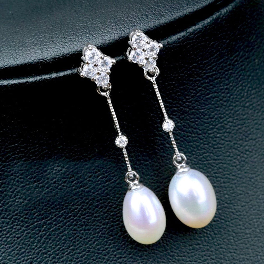 Wedding Pearl Jewelry - Freshwater Pearl Sterling Silver Bridal Earrings