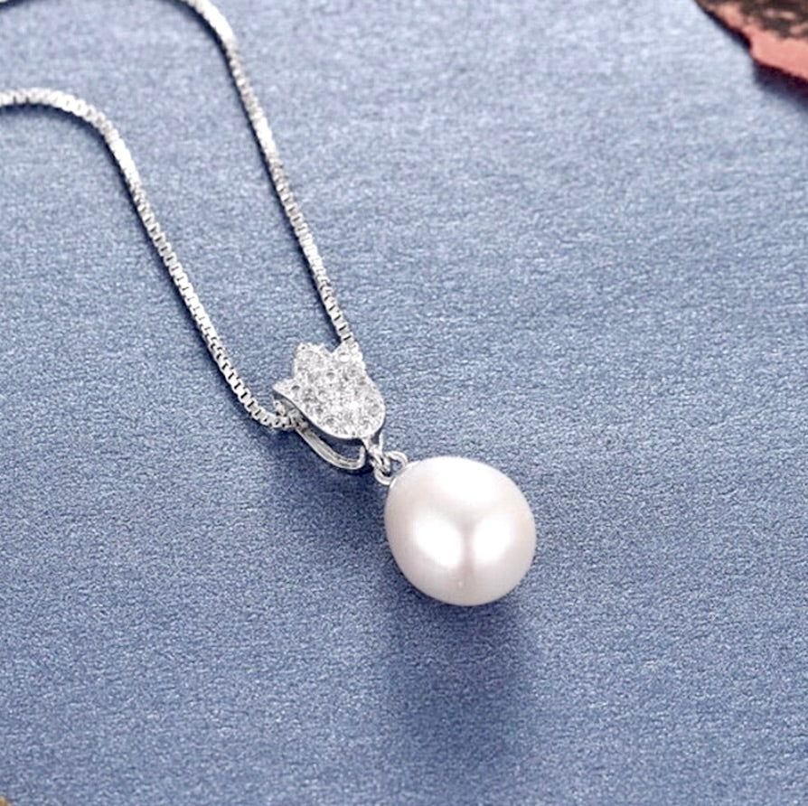 Pearl Wedding Jewelry - Freshwater Pearl Sterling Silver 925 Bridal Necklace
