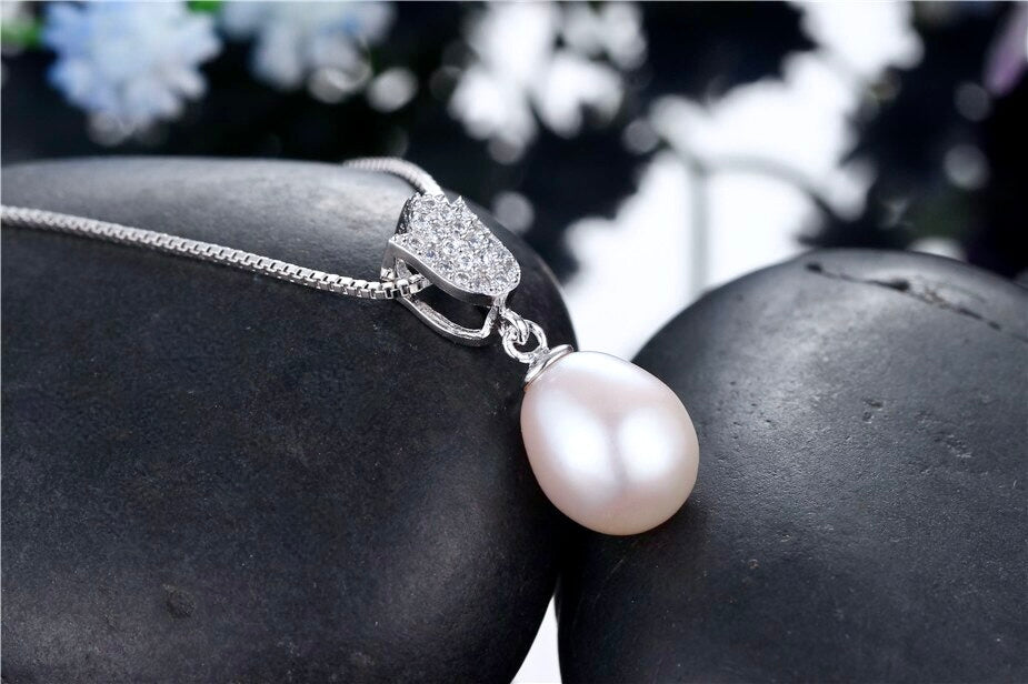 Pearl Wedding Jewelry - Freshwater Pearl Sterling Silver 925 Bridal Necklace