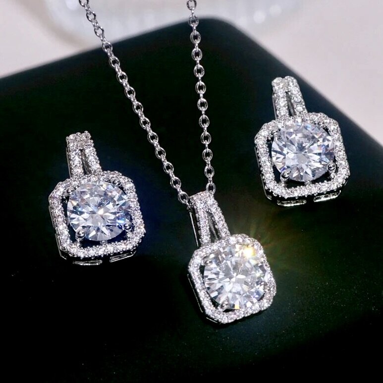 Wedding Jewelry - Cubic Zirconia Bridal Necklace and Earrings Set