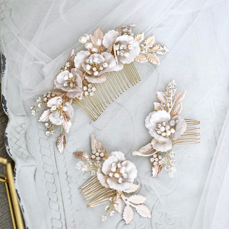 Wedding Hair Accessories - Bohemian Gold Bridal Hair Comb Set