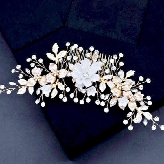 Wedding Hair Accessories - Gold Pearl Bridal Hair Comb