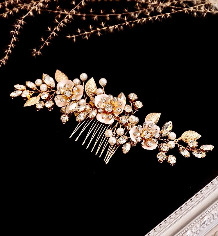 Wedding Hair Accessories - Gold Pearl Bridal Hair Comb