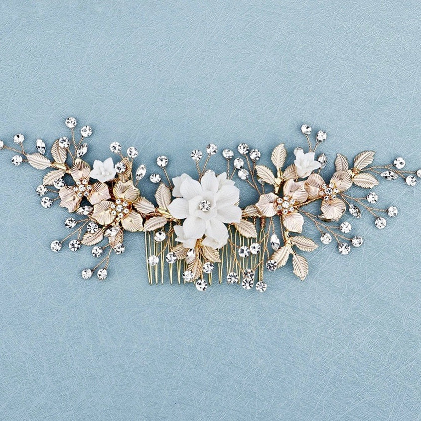 Wedding Hair Accessories - Gold Pearl Bridal Hair Comb