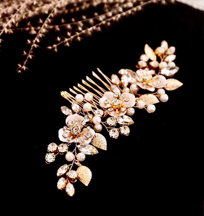 Wedding Hair Accessories - Gold Pearl Bridal Hair Comb