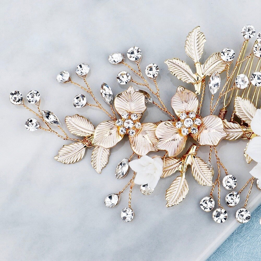 Wedding Hair Accessories - Gold Pearl Bridal Hair Comb