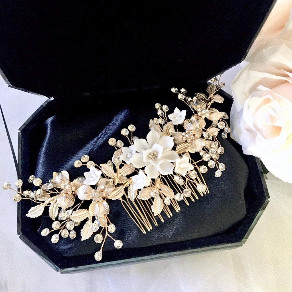 Wedding Hair Accessories - Gold Pearl Bridal Hair Comb