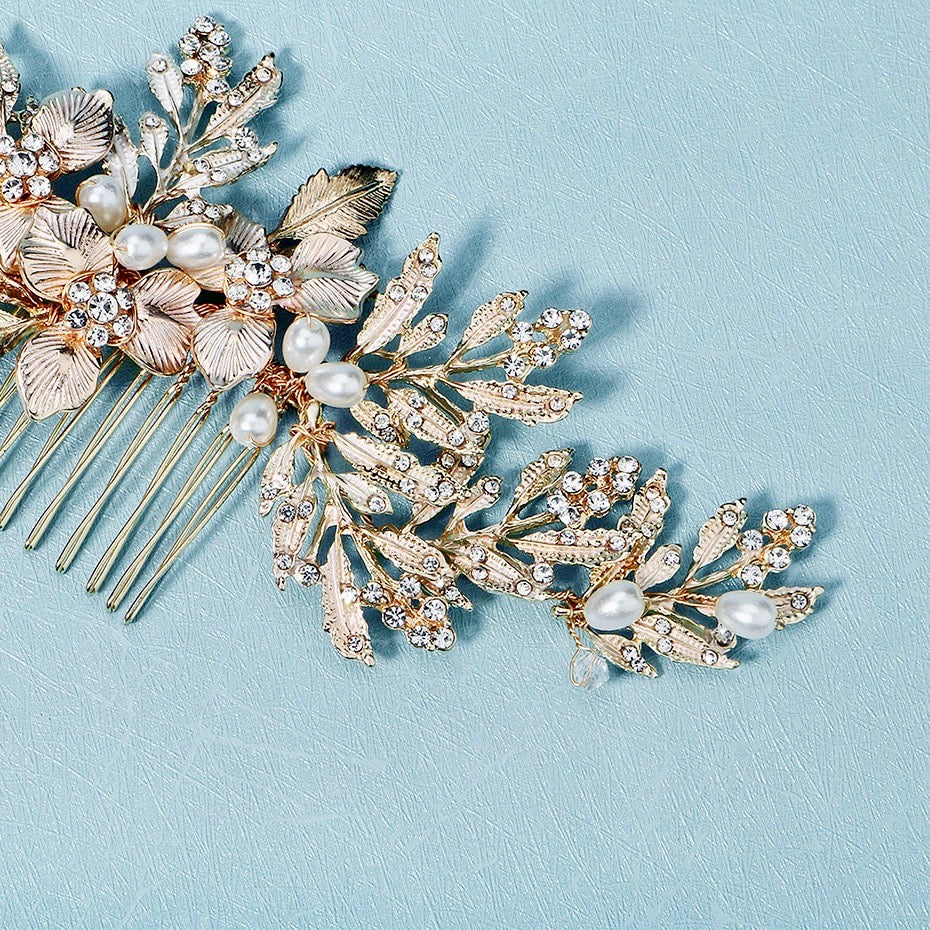 Wedding Hair Accessories - Gold Pearl and Crystal Bridal Hair Comb