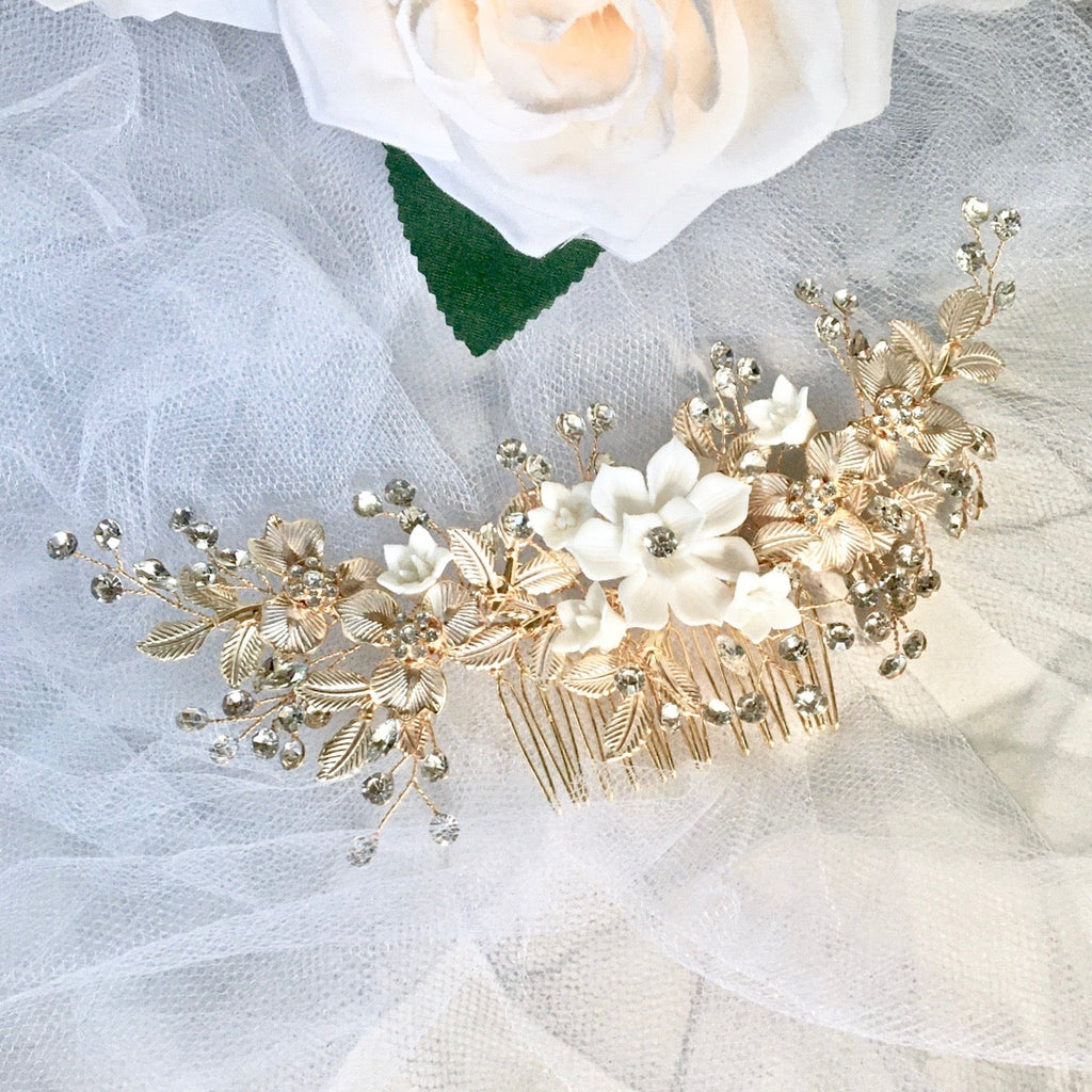 Wedding Hair Accessories - Gold Pearl Bridal Hair Comb