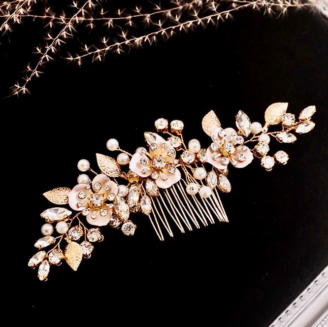 Wedding Hair Accessories - Gold Pearl Bridal Hair Comb