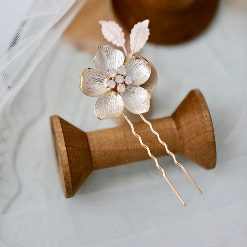 Wedding Hair Accessories -  Gold Opal Bridal Hair Pin Set