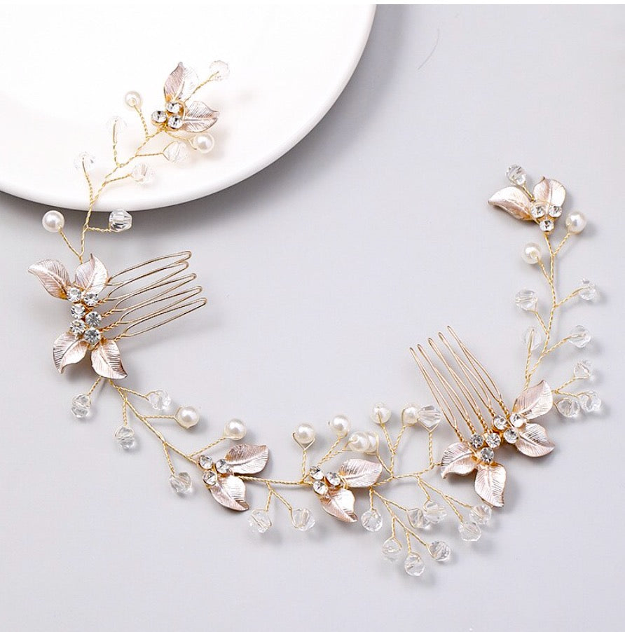 Wedding Hair Accessories - Pearl and Crystal Bridal Headband / Vine - Available in Gold and Silver