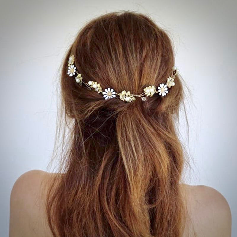 Wedding Hair Accessories - Gold Pearl and Crystal Bridal Headband