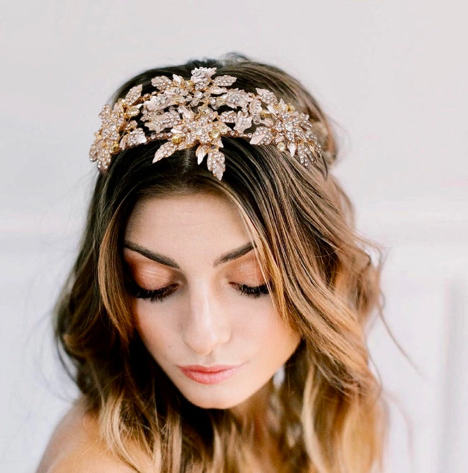 Wedding Hair Accessories - Gold Crystal Bridal Headband