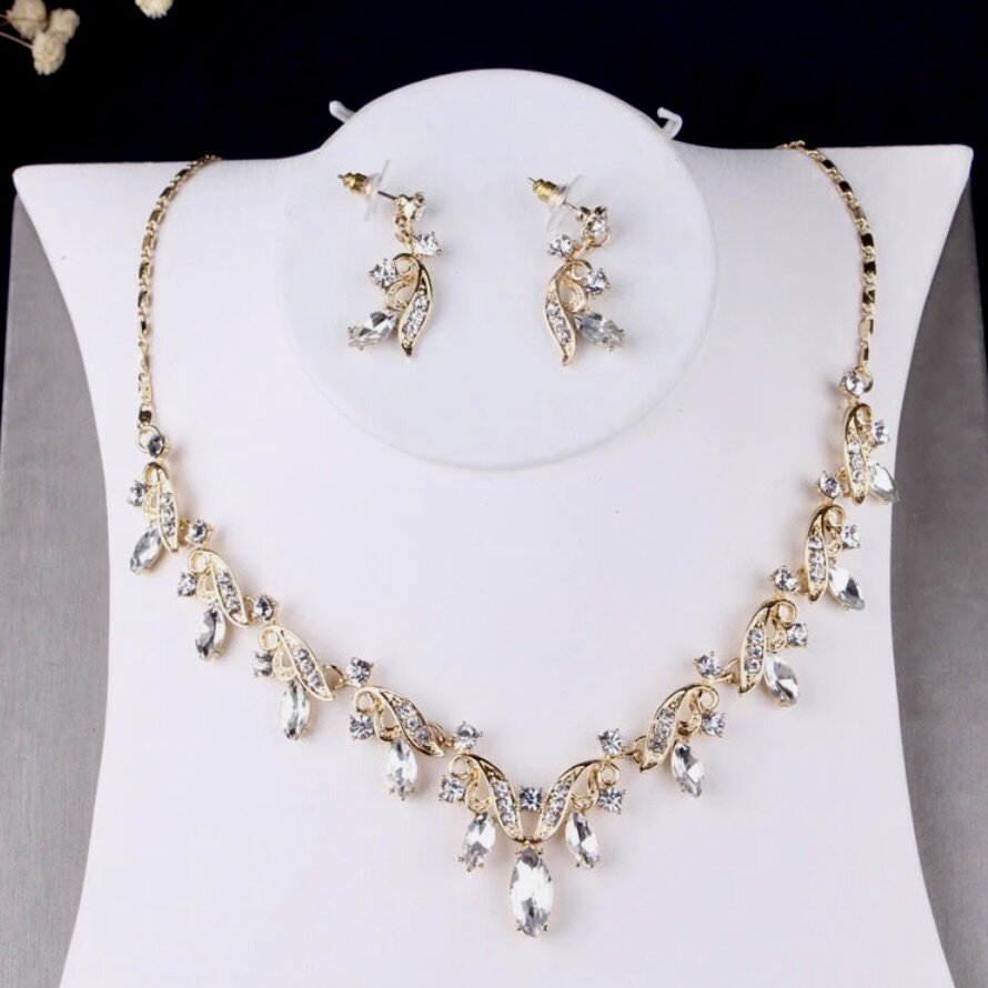 Wedding Jewelry and Accessories - Gold Bridal 3-Piece Jewelry Set With Tiara