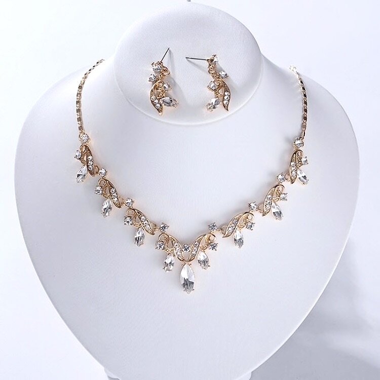 Wedding Jewelry and Accessories - Gold Bridal 3-Piece Jewelry Set With Tiara