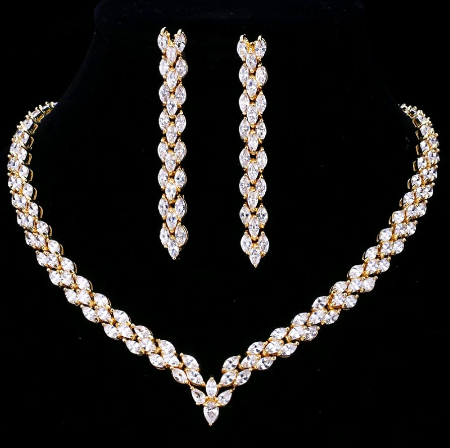 Wedding Jewelry - Cubic Zirconia Bridal Three-Piece Jewelry Set - Available in Silver and Gold