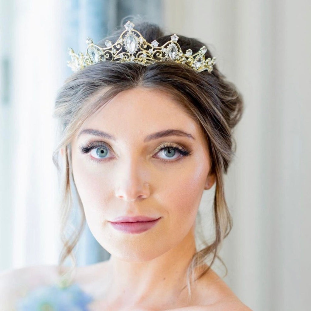 Wedding Hair Accessories - Gold Crystal Bridal Tiara