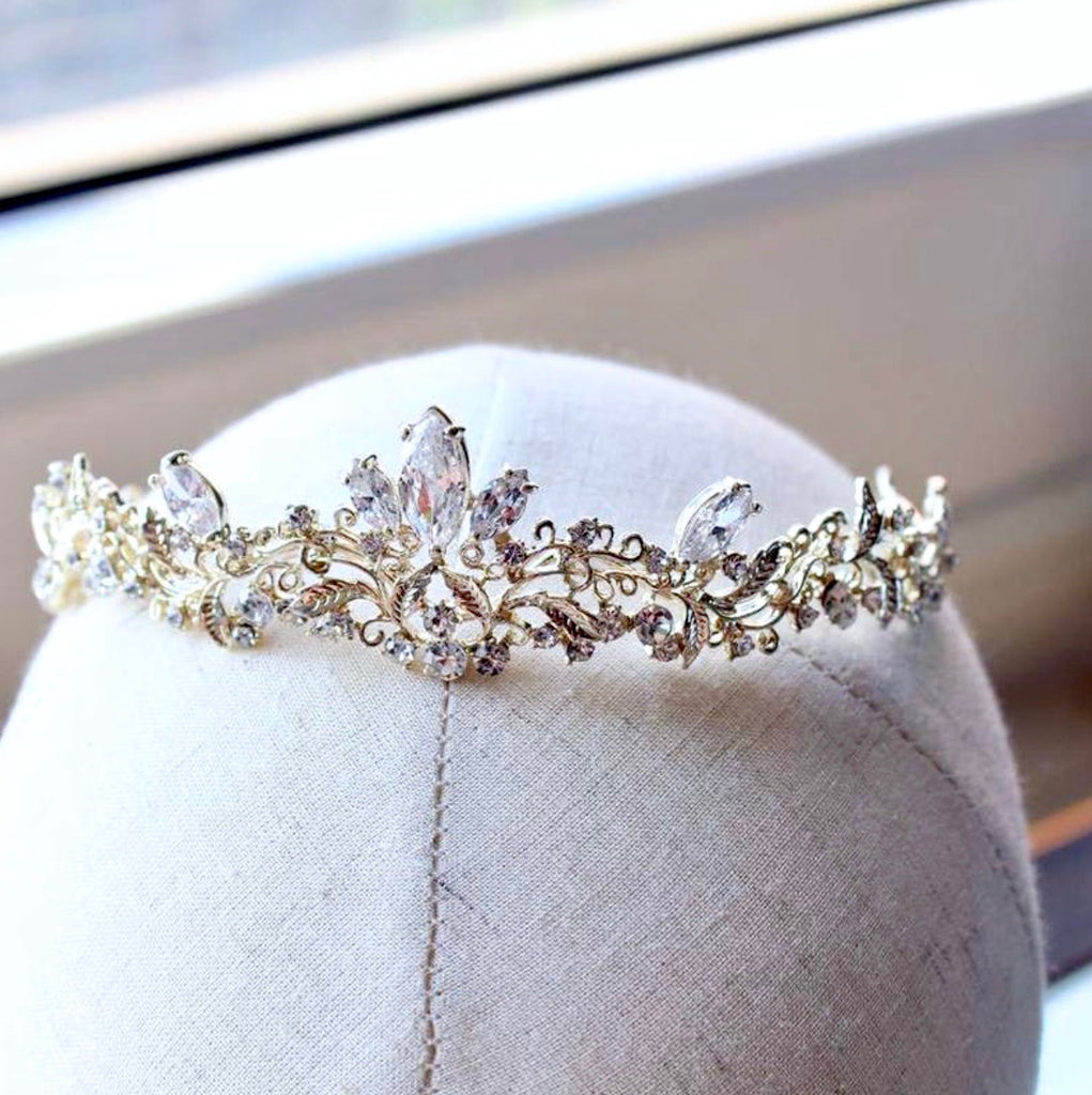 Wedding Hair Accessories - Gold Crystal Bridal Tiara