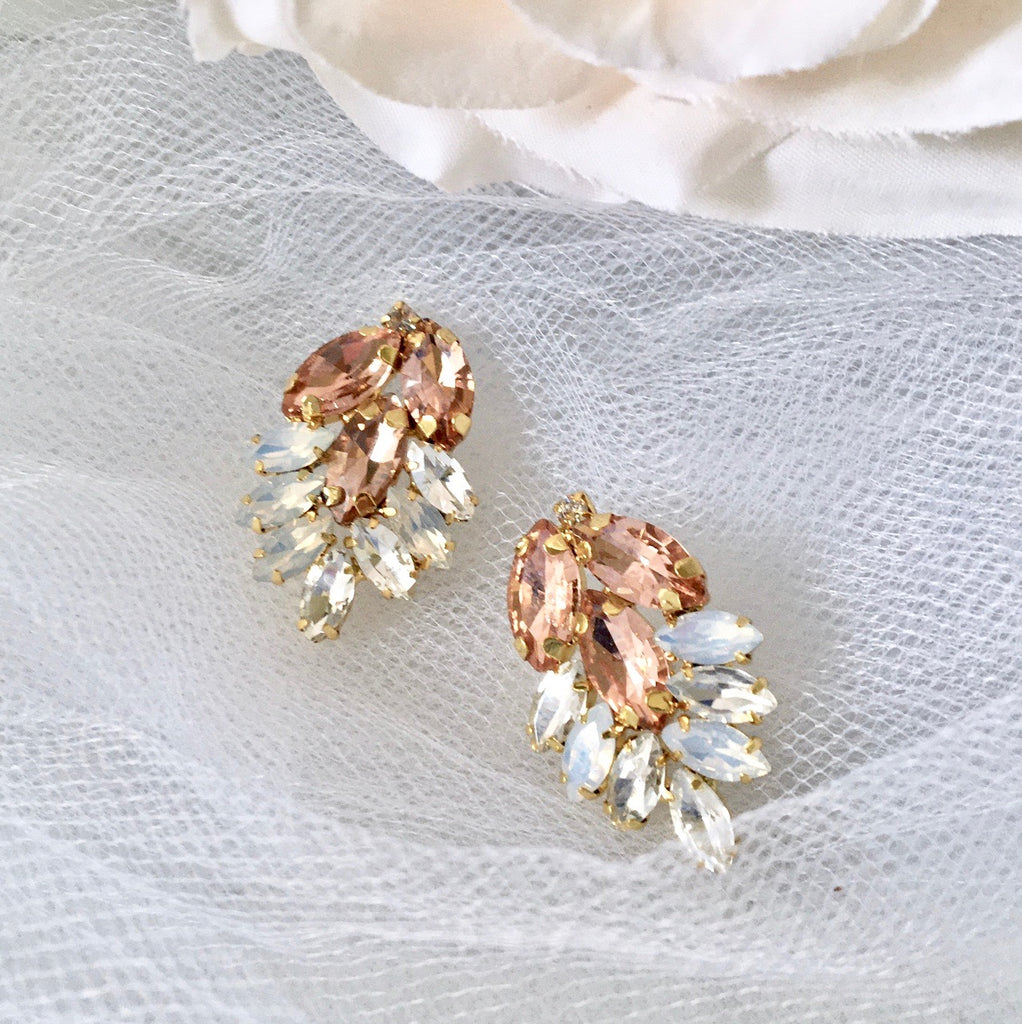 Wedding Jewelry - Gold Swarovski Crystal Bridal Earrings