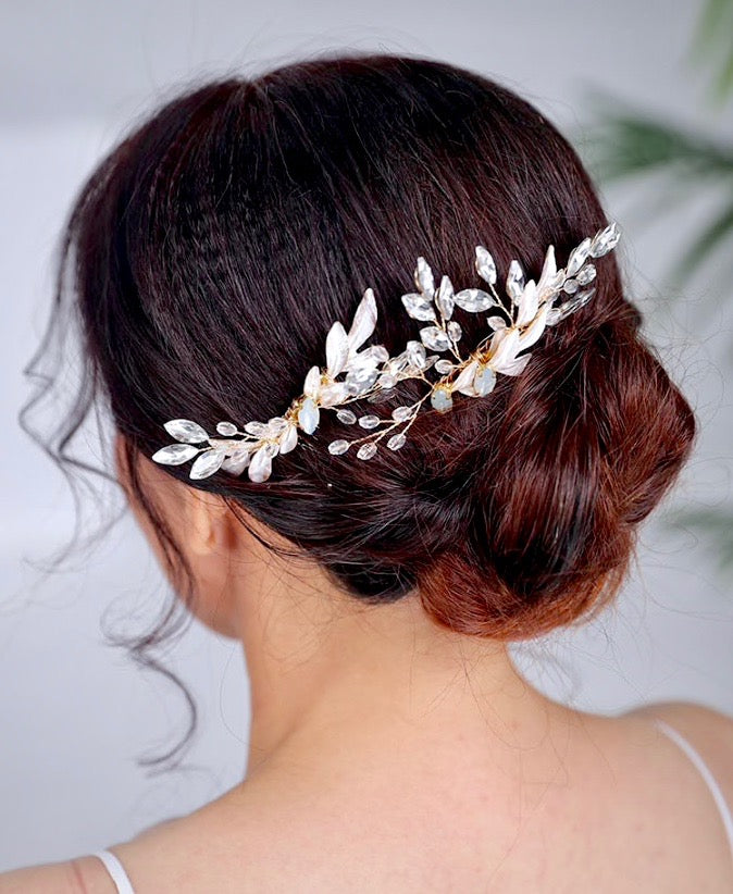 Wedding Hair Accessories - Gold Opal  Bridal Hair Comb