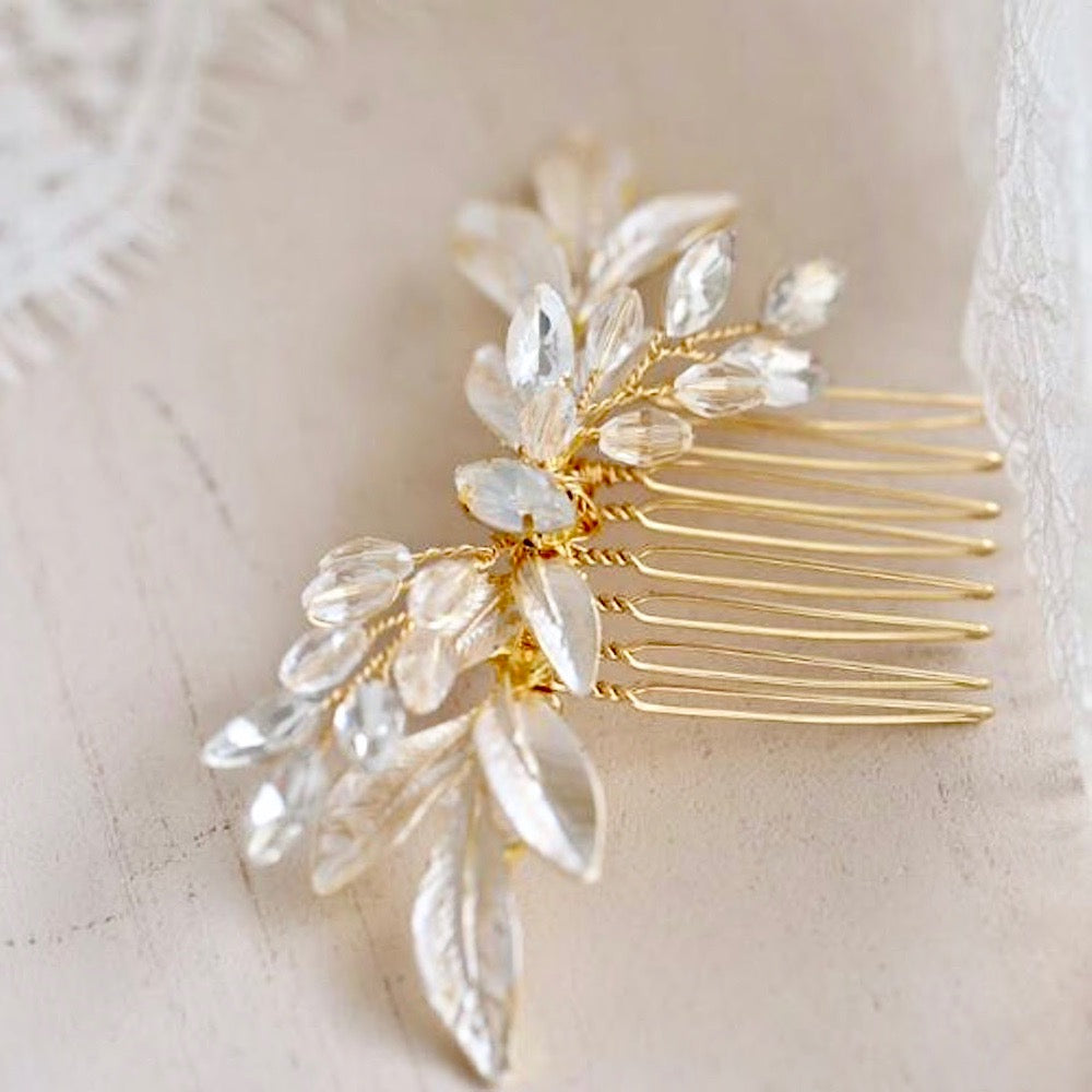 Wedding Hair Accessories - Gold Opal  Bridal Hair Comb