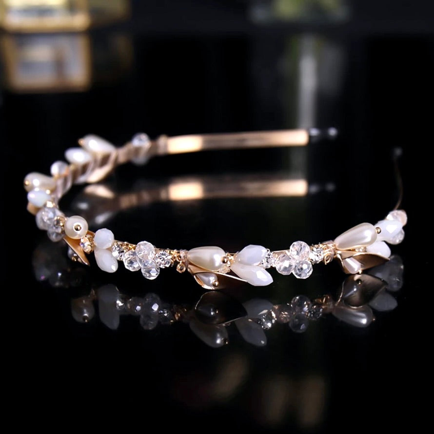 Wedding Hair Accessories - Gold Opal Bridal Headband