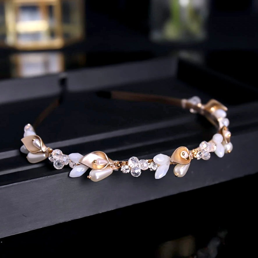 Wedding Hair Accessories - Gold Opal Bridal Headband