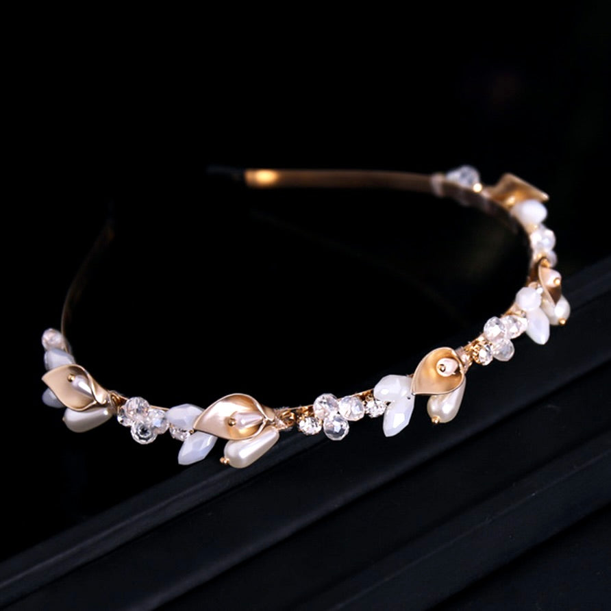 Wedding Hair Accessories - Gold Opal Bridal Headband