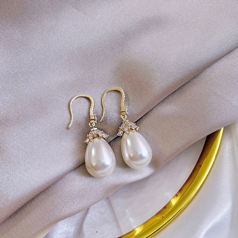 Wedding Jewelry - Bohemian Gold Pearl Bridal Earrings - Available in Yellow Gold and Silver