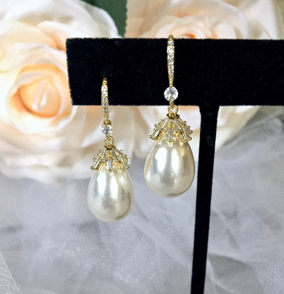 Wedding Jewelry - Bohemian Gold Pearl Bridal Earrings - Available in Yellow Gold and Silver