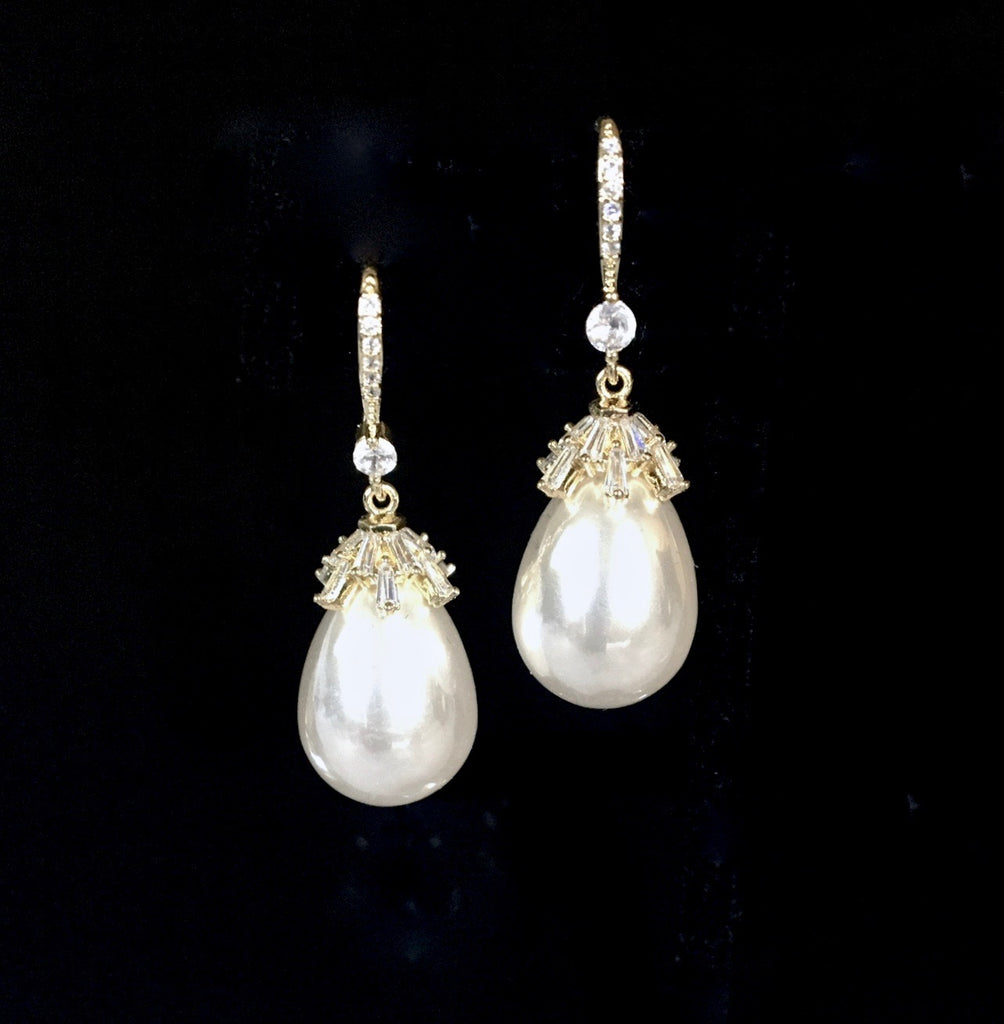 Wedding Jewelry - Bohemian Gold Pearl Bridal Earrings - Available in Yellow Gold and Silver